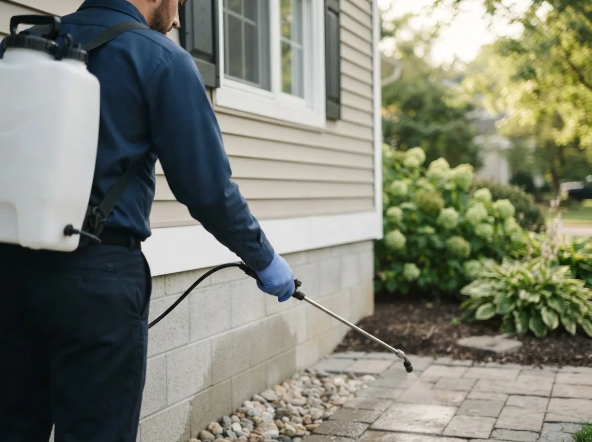 Pest control technician inspecting a home in Laurier, WA